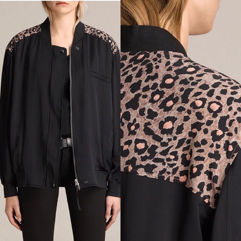 All saints cleo lyos leopard bomber jacket